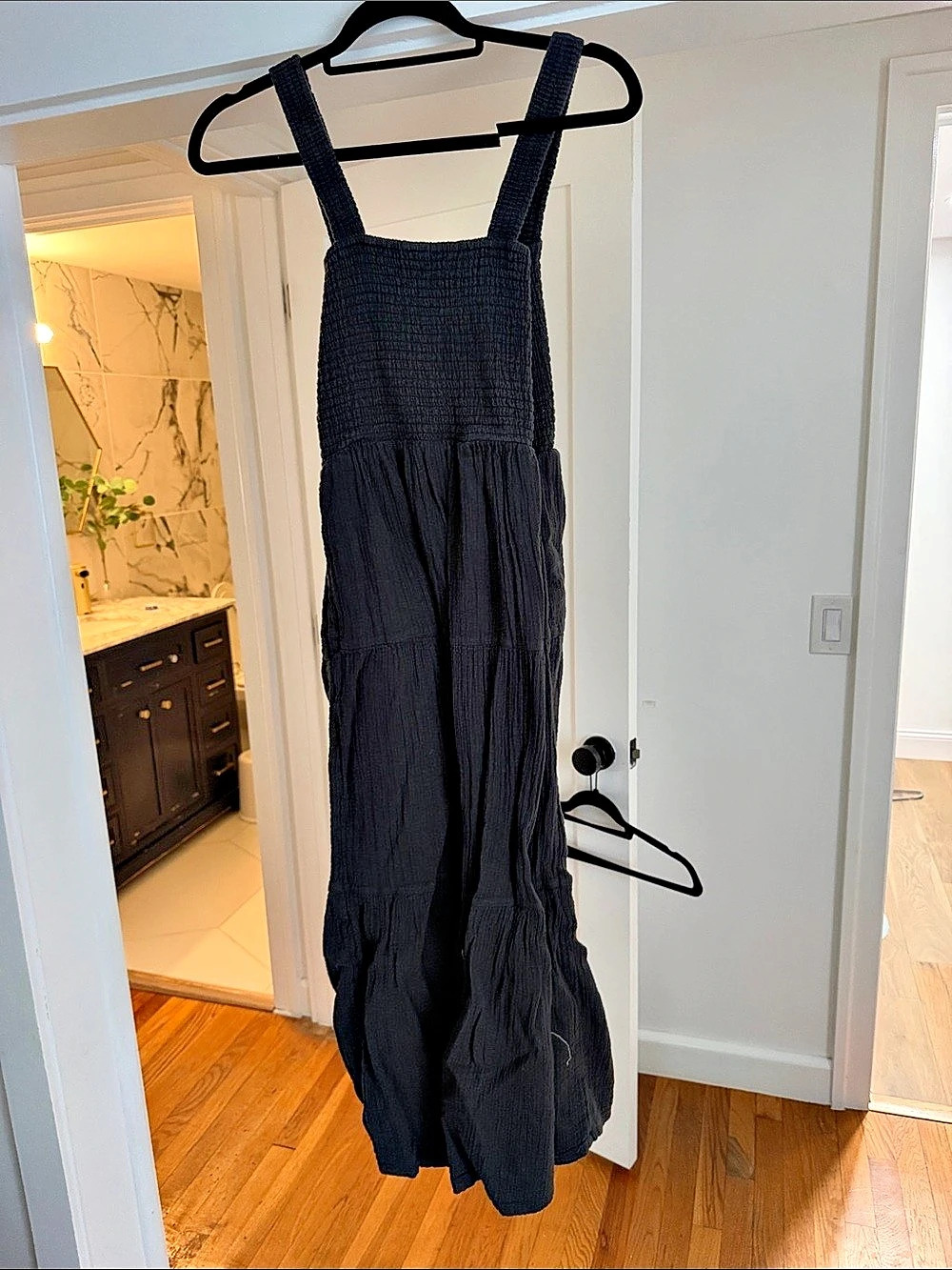 Quince 100% Organic Cotton Gauze Smocked Sleeveless Maxi Dress Maxi Dress Black